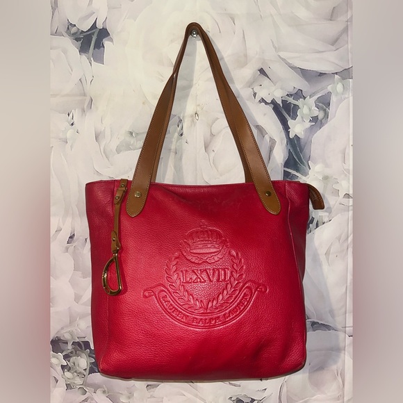 Polo Ralph Lauren Handbags - Lauren Ralph Lauren red leather LXVII tote bag Pebble Embossed Logo Purse